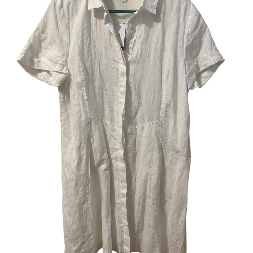 J.Jill white linen short-sleeve shirt dress Beach Resort vibes M NWT